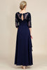 Charger l&#39;image dans la galerie, Robe de mère de mariée marine asymétrique à manches longues