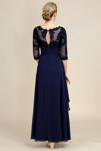 Robe de mère de mariée marine asymétrique à manches longues