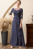 Gris Bleu Perles scintillantes Chiffon Robe de mère de la mariée