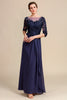 Charger l&#39;image dans la galerie, Manches longues Robe mère de mariée bleue avec appliques