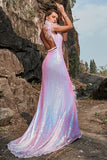 Mermaid Sweetheart Purple Sequins Long Robe de bal avec plume