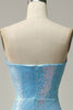 Charger l&#39;image dans la galerie, Mermaid Sweetheart Light Blue Sequins Long Prom Robe avec plume