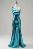 Charger l&#39;image dans la galerie, Robe de bal à paillettes bleu étincelante à une épaule avec fente