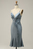 Charger l&#39;image dans la galerie, Robe de demoiselle d&#39;honneur bleue en satin à bretelles spaghetti