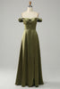 Charger l&#39;image dans la galerie, Vert armée sur l’épaule Robe de demoiselle d’honneur longue avec fente