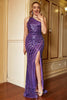 Charger l&#39;image dans la galerie, Purple One Shoulder Sequin Plus Taille Robe de bal avec fente