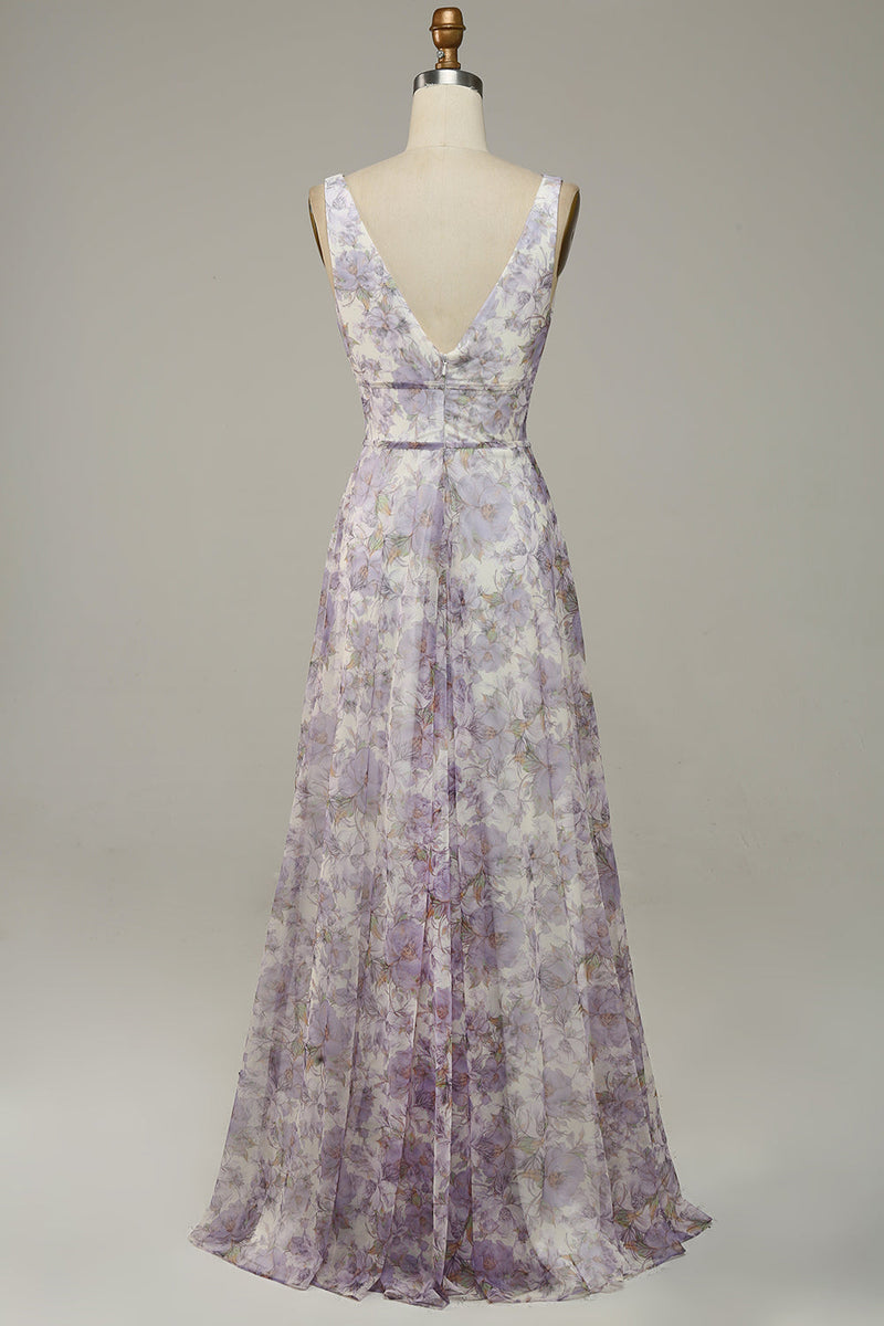 Charger l&#39;image dans la galerie, Iovry Purple Robe de bal imprimée V-Neck avec fente