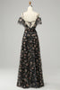 Charger l&#39;image dans la galerie, Robe de bal noire Chiffon Off Shoulder avec fleurs