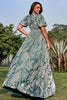 Charger l&#39;image dans la galerie, Une robe de bal Line V col vert imprimé floral plus grande taille avec manches courtes