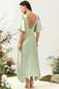 Charger l&#39;image dans la galerie, Une robe d’invité de mariage Line Col V Profond Vert Clair avec demi-manches