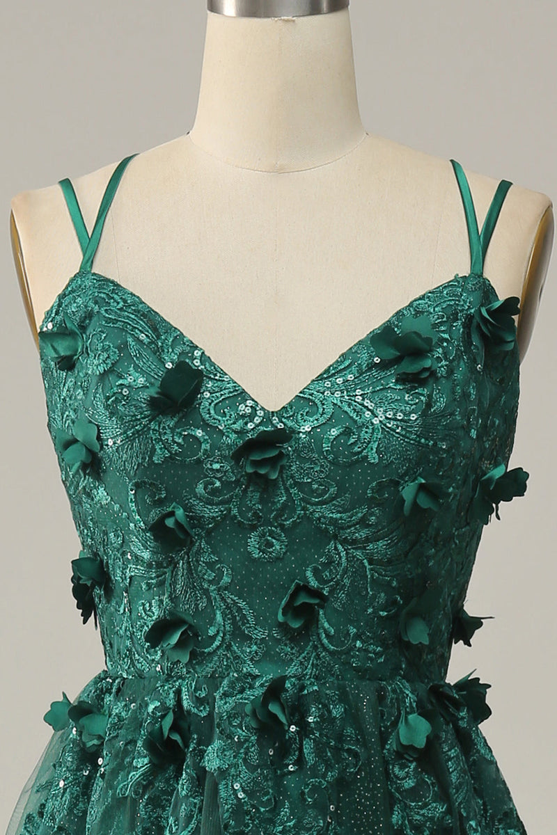 Charger l&#39;image dans la galerie, Robe de bal en tulle vert foncé A Line avec fente