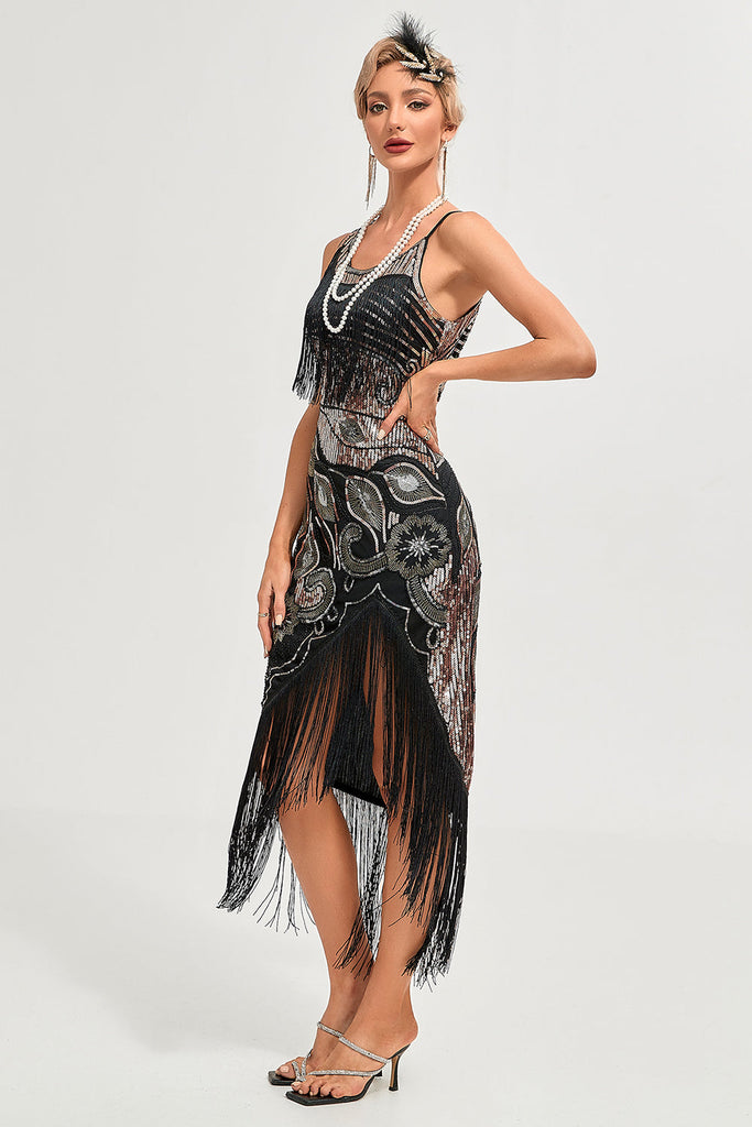 Robe Gatsby Années 20 JLTPH - Robe à Franges Sans Manches - Style Charleston - Pour Soirée Déguisement