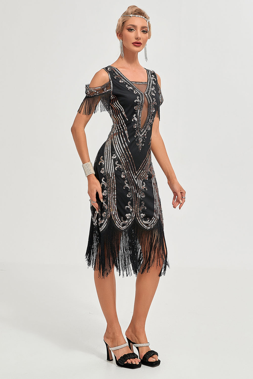 Robe Gatsby Femme 1920s Paillettes Franges – Robe Flapper Vintage Charleston Cocktail Soirée