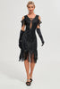 Charger l&#39;image dans la galerie, Noir épaule froide paillettes franges des années 1920 Gatsby robe