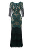 Charger l&#39;image dans la galerie, V col noir longue robe Flapper des années 20 avec paillettes et franges