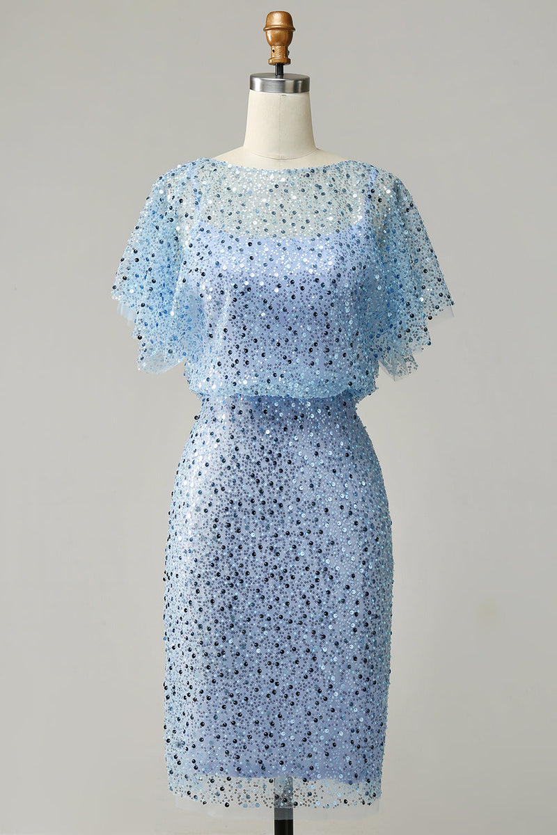 Charger l&#39;image dans la galerie, Robe de cocktail Paillettes Bleu Gris
