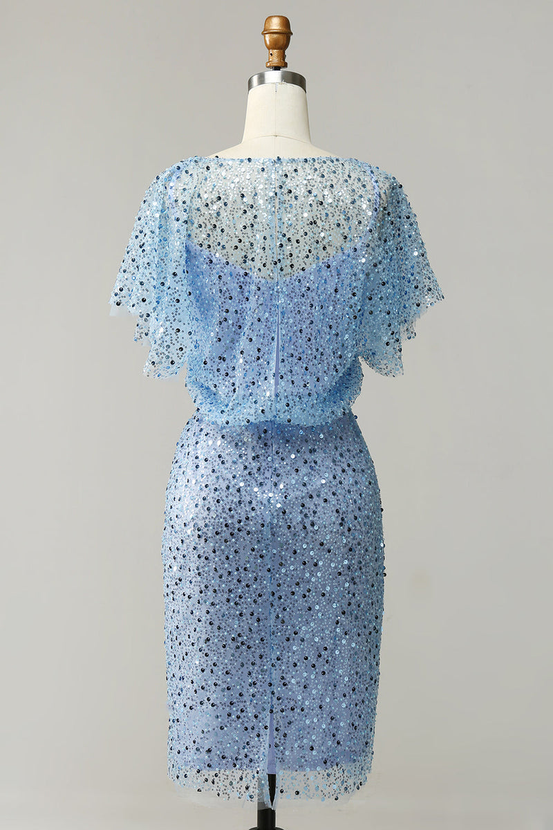 Charger l&#39;image dans la galerie, Robe de cocktail Paillettes Bleu Gris