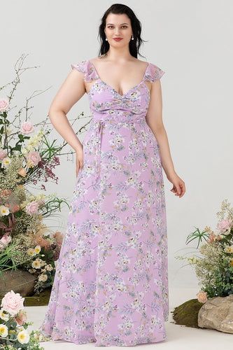 Robe de demoiselle d’honneur à imprimé floral violet plus grande taille