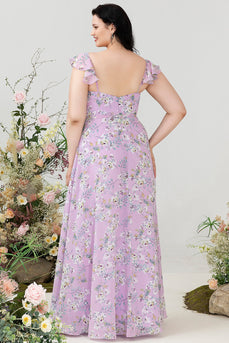 Robe de demoiselle d’honneur à imprimé floral violet plus grande taille
