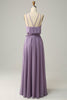 Charger l&#39;image dans la galerie, Une robe de demoiselle d’honneur longue ligne Halter Purple avec nœud papillon