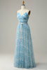 Charger l&#39;image dans la galerie, Robe de demoiselle d’honneur longue en tulle imprimée bleue