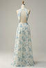 Charger l&#39;image dans la galerie, Robe de demoiselle d’honneur bleue florale Boho Long Chiffon