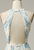 Charger l&#39;image dans la galerie, Robe de demoiselle d’honneur bleue florale Boho Long Chiffon