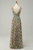 Charger l&#39;image dans la galerie, Une ligne V col vert floral imprimé longue robe demoiselle d’honneur