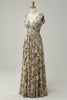 Charger l&#39;image dans la galerie, Une ligne V col vert floral imprimé longue robe demoiselle d’honneur