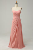 Une ligne Spaghetti Straps Blush Long Bridesmaid Dress