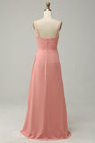 Une ligne Spaghetti Straps Blush Long Bridesmaid Dress