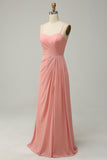 Une ligne Spaghetti Straps Blush Long Bridesmaid Dress