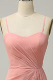 Une ligne Spaghetti Straps Blush Long Bridesmaid Dress