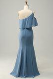 Gaine One Shoulder Blue Plus Taille Robe de demoiselle d’honneur avec limon