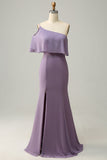 Gaine One Shoulder Purple Plus Taille Robe de demoiselle d’honneur avec limon