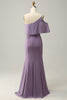 Charger l&#39;image dans la galerie, Gaine One Shoulder Purple Plus Taille Robe de demoiselle d’honneur avec limon