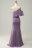 Gaine One Shoulder Purple Plus Taille Robe de demoiselle d’honneur avec limon