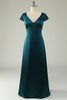 Charger l&#39;image dans la galerie, Une robe de demoiselle d’honneur Line V Col Vert foncé Plus Taille avec dos ouvert