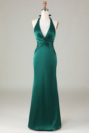 Robe de demoiselle d’honneur vert foncé Licol sirène