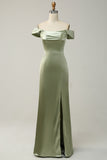 Robe longue de demoiselle d'honneur verte convertible sirène