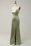 Robe longue de demoiselle d'honneur verte convertible sirène