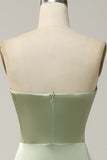 Robe longue de demoiselle d'honneur verte convertible sirène