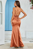 Charger l&#39;image dans la galerie, Orange Sirène Sans Dos Long Imprimé Robe d’invité de mariage