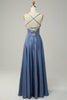 Charger l&#39;image dans la galerie, Gris Bleu Halter A Line Robe de demoiselle d’honneur longue