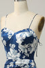 Charger l&#39;image dans la galerie, Fleuri bleu encre Tea-Longueur robe de demoiselle d’honneur