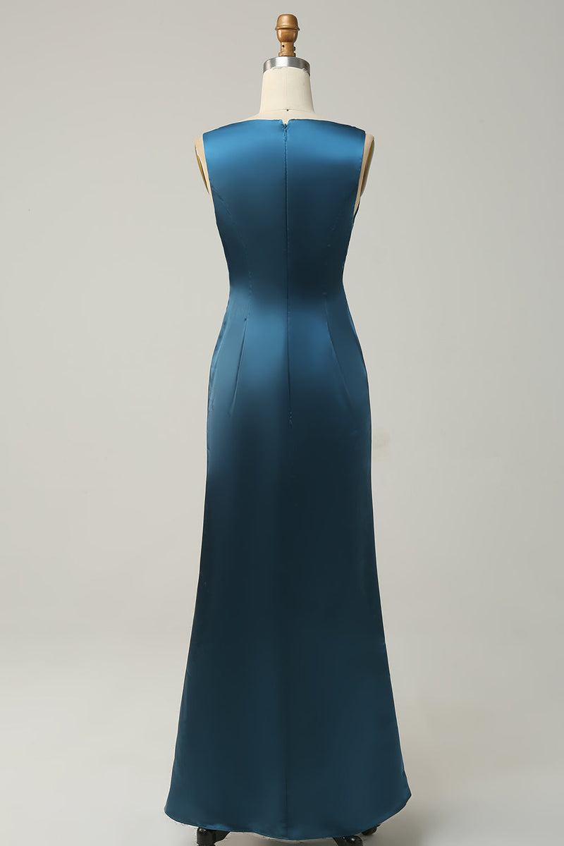 Charger l&#39;image dans la galerie, Encre Bleu Satin Robe de demoiselle d’honneur longue