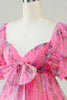 Charger l&#39;image dans la galerie, Robe de cocktail mignonne imprimée rose vif avec nœud