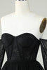 Charger l&#39;image dans la galerie, Une ligne de l’épaule Corset noir Robe de cocktail à manches longues