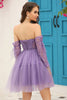 Charger l&#39;image dans la galerie, Corset violet détachable à manches longues A-Line Robe de cocktail