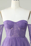 Une ligne de l’épaule Corset violet Robe Cocktail avec manches longues